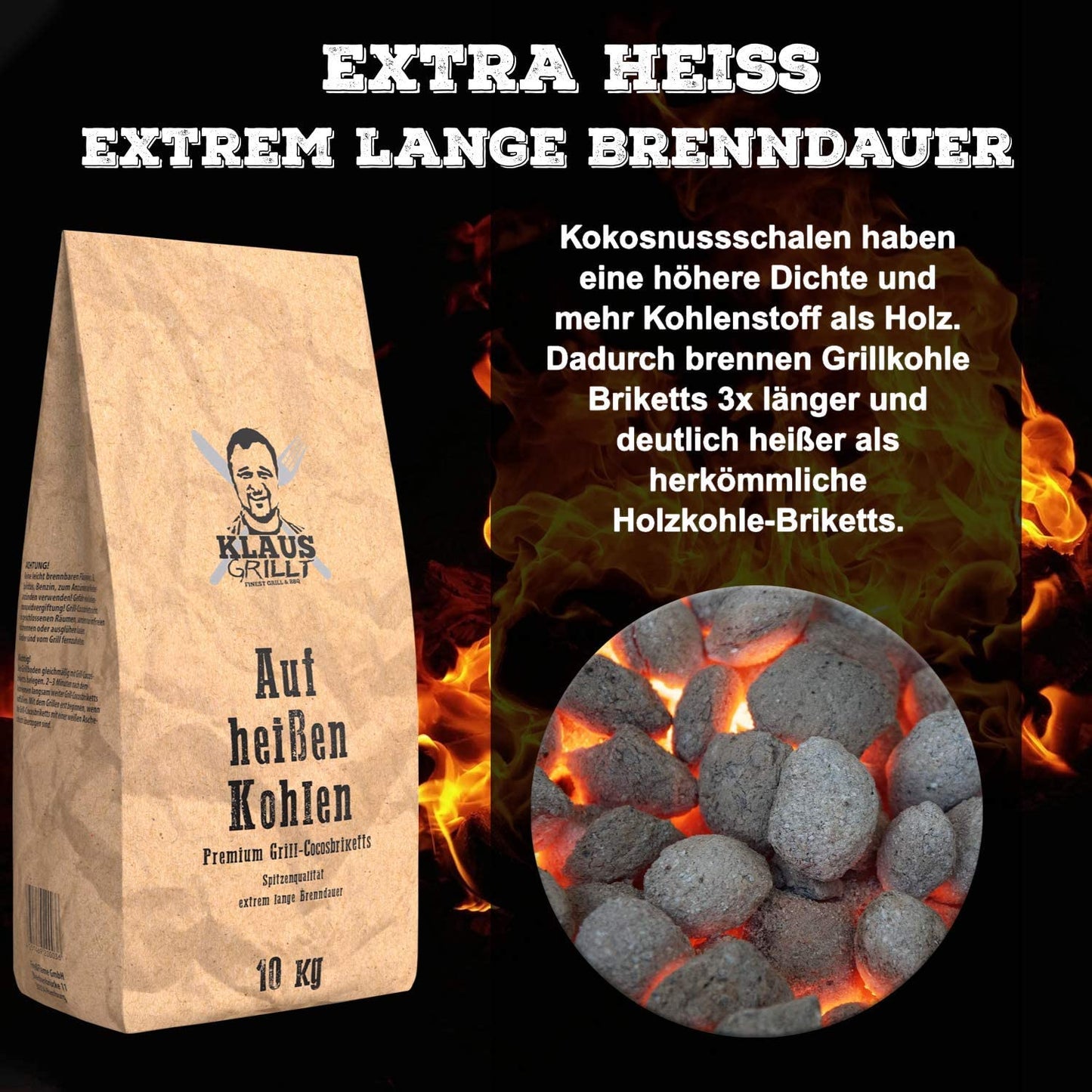 Klaus grillt auf heißen Cocos Kohlen - 20kg